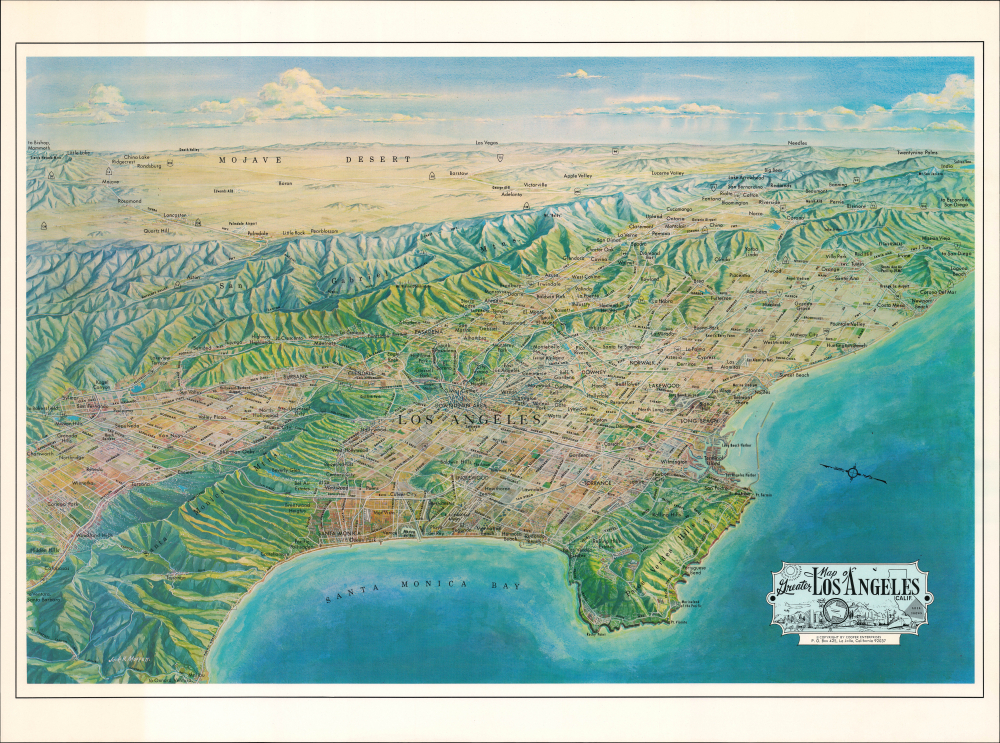 1970 Moffett Bird's-Eye View Map of Greater Los Angeles, California