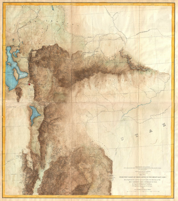 Explorations and Surveys for a Rail Road Route from the Mississippi River to the Pacific Ocean. War Department. Route near the 41st Parallel.  Map No. 1 From the Valley of the Green River to the Great Salt Lake; from Explorations and Surveys made under the direction of the Hon. Jefferson Davis, Secretary of War. - Main View