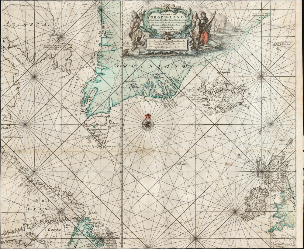 Pascaart van Groen-Land Yslandt, Straat Davis, Ian Mayen Eylant, Terra Nova, hoemen de Selve van Hitland ende Noortkusten van Schotland en Yrland Beseylen Mach. - Main View