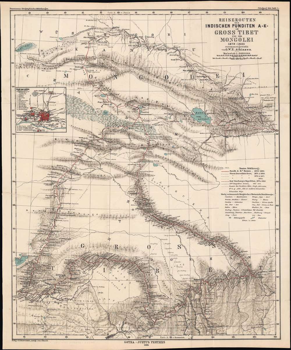 Reiserouten des Indischen Punditen A - K - in Gross Tibet und der Mongolei 1879 - 1882. - Main View
