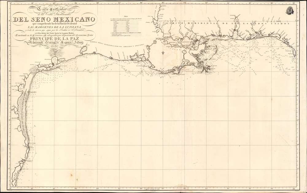 Carta Particular de las Costas Setentrionales del Seno Mexicano que comprende las de Florída Ocidental Las Margenes de la Luisiana y toda la rivera que sigue por la Bahia de S. Bernardo y el Rio Bravo del Norte hasta la Laguna Madre. - Main View