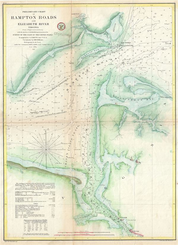 Preliminary Chart of Hampton Roads and Elizabeth River Virginia. - Main View