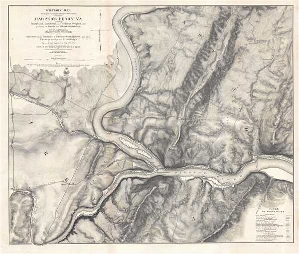 Military Map showing the topographical features of the country adjacent to Harper's Ferry VA. Including Maryland, Loudoun, and Bolivar Heights, and portions of South and Short Mountains, with the positions of the Defensive Works also the Junction of the Potomac and Shenandoah Rivers, and their Passage through the Blue Ridge. - Main View