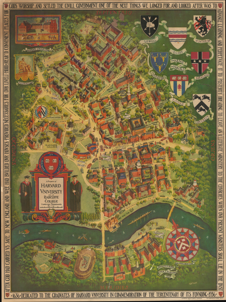 1935 Schruers Pictorial Map of Harvard University