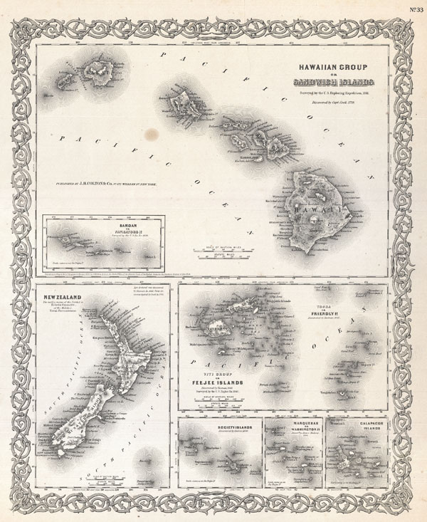 Hawaiian Group or Sandwich Islands.  New Zealand.  Viti Group or Feejee Islands.  Society Islands.  Marquesas or Washington Is.  Galapagos Islands. Samoan or Navigators Is. - Main View