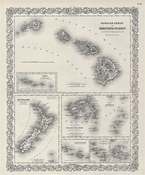 Hawaiian Group or Sandwich Islands.  New Zealand.  Viti Group or Feejee Islands.  Society Islands.  Marquesas or Washington Is.  Galapagos Islands.  Samoan or Navigators Is. - Main View