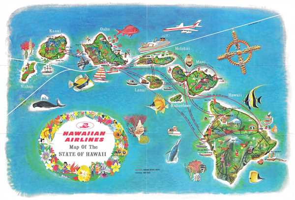 Hawaiian Airlines Map of the State of Hawaii. - Main View