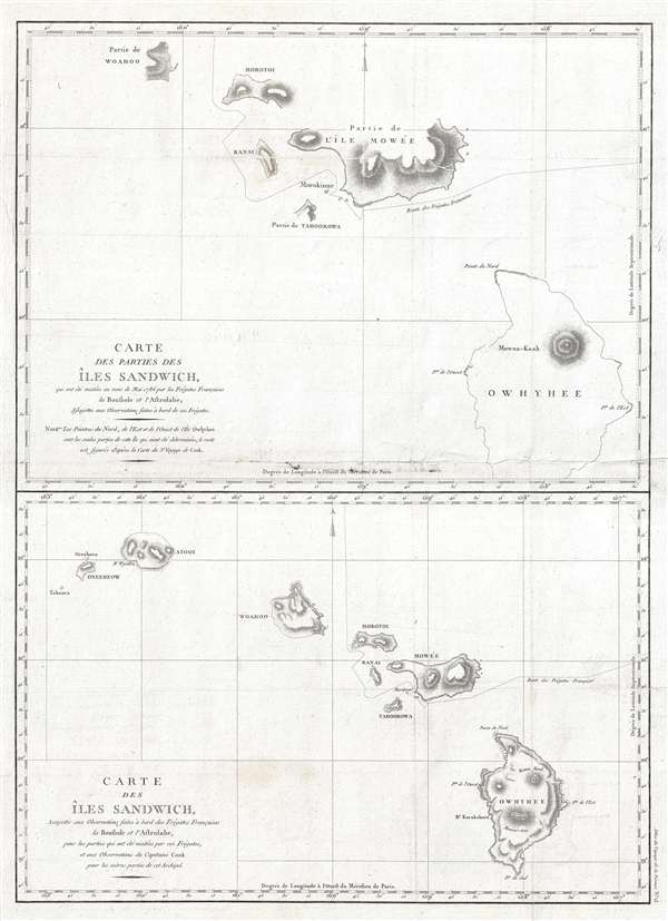 Carte des parties des Iles Sandwich, qui ont ete visitees aus mois de Mai 1786 par les Fregates Francaises la Boussole et l'Astrolabe / Carte des Iles Sandwich, assujettie aux observations faites a bord des Fregates Francaises la Boussole et l'Astrolabe. - Main View