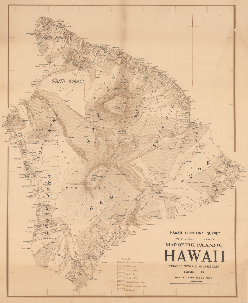 1928 Wall / Iao Map of Hawaii (Big Island), Hawaii Territory Survey