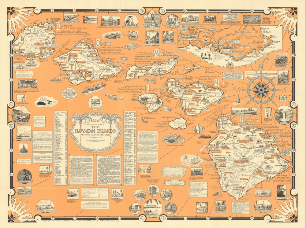 ビ*ジ様 1950~60s Hand Prints マップ柄 レーヨンアロハシャ Aloha. A Pictorial Map of the Hawaiian Islands. The United States