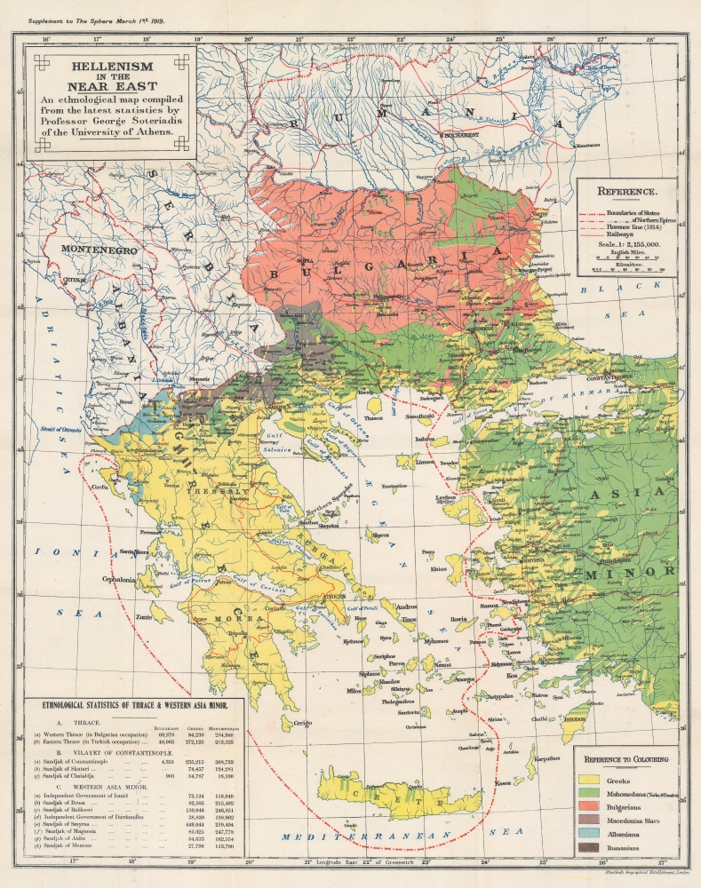 Hellenism in the Near East. An ethological map compiled from the latest statistics by Professor George Soteriadis of the University of Athens. - Main View