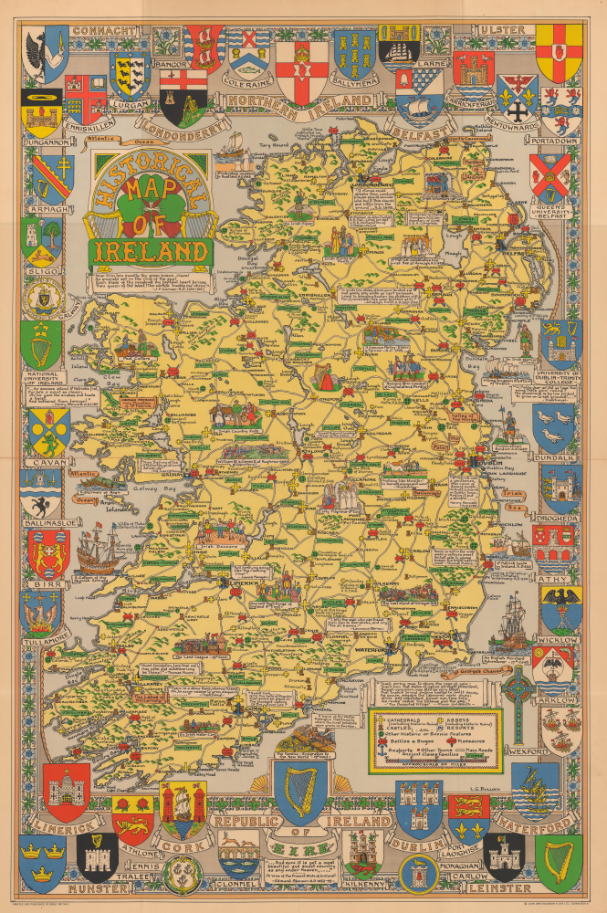 1969 Bullock Pictorial Historical Map of Ireland