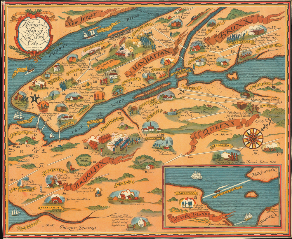1932 National City Bank of New York Pictorial Map of New York City