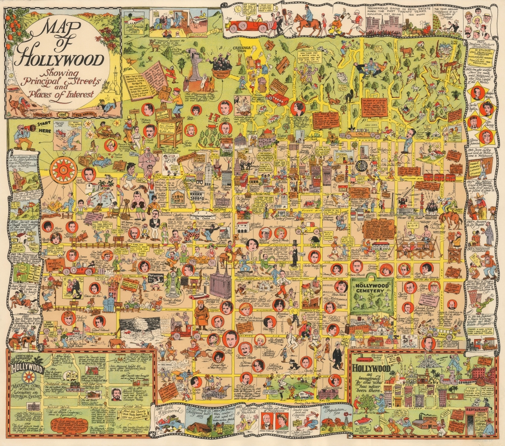 Map of Hollywood Showing Principal Streets and Places of Interest. - Main View