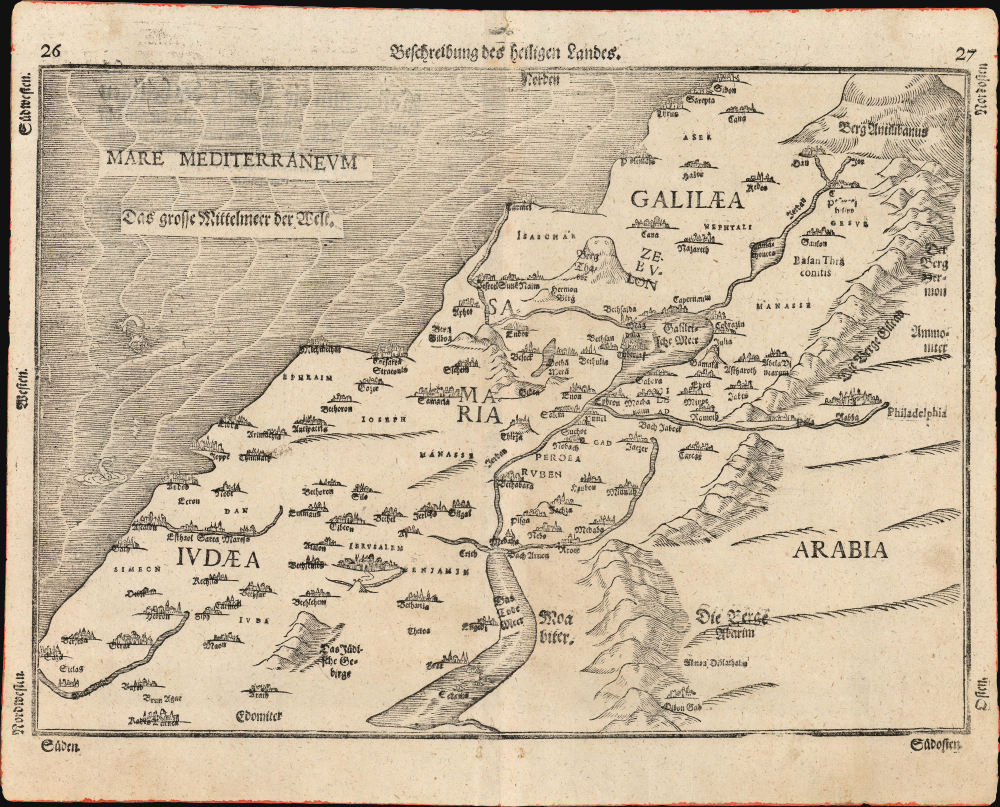 1581 / 1608 Bünting Woodcut Map of Judaea and Galilaea