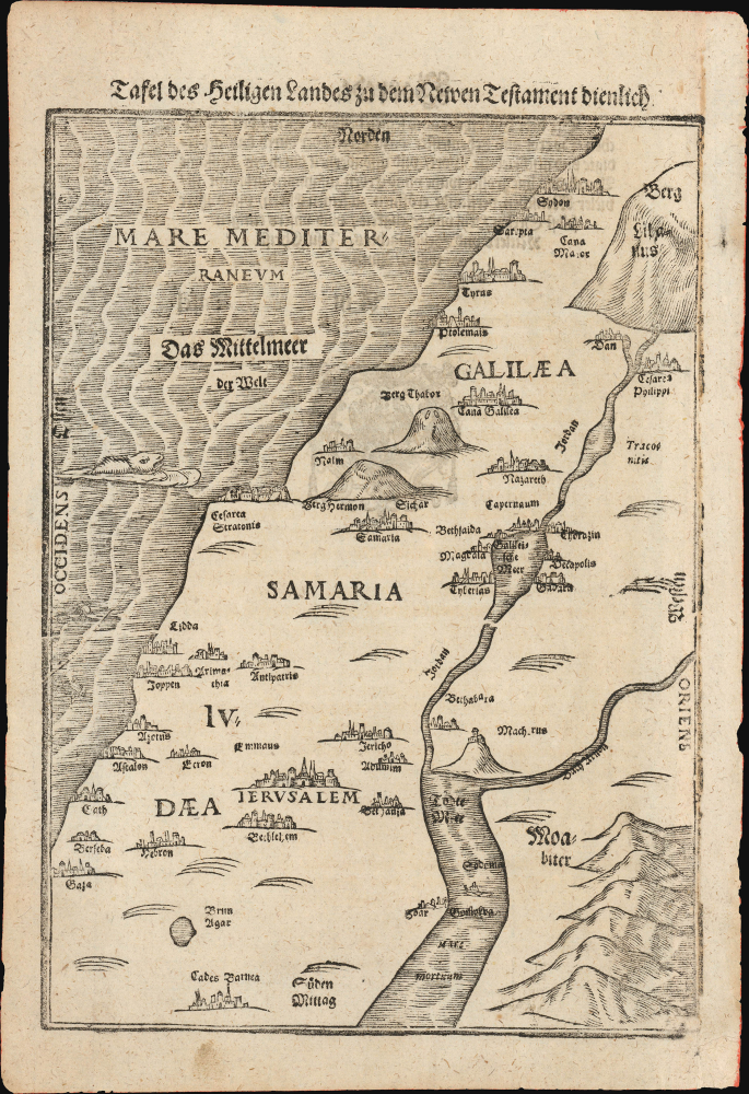 1581 / 1608 Bünting Woodcut Map of Judaea and Galilaea in the New Testament