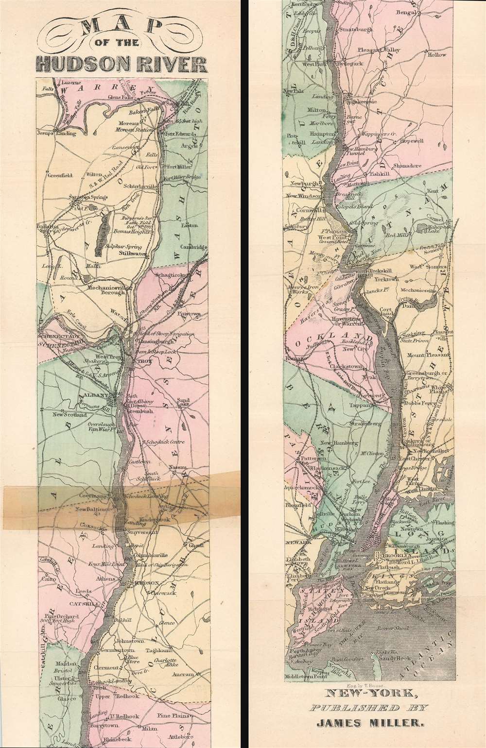 1865 Miller Ribbon Map of the Hudson River, New York