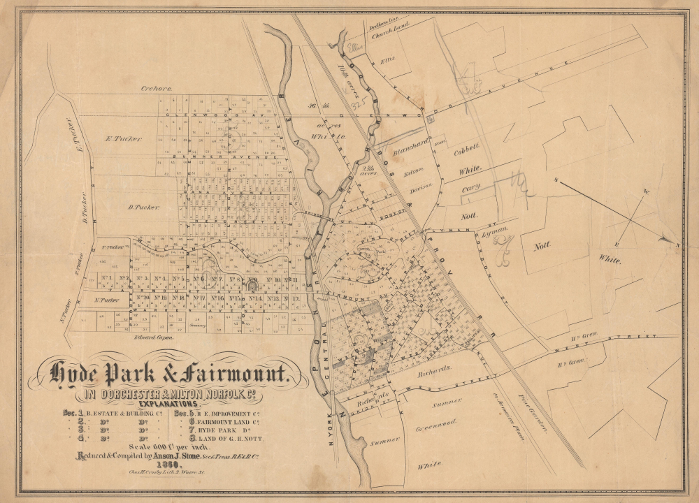 1860 Stone Promotional Real Estate Map of Hyde Park, Boston
