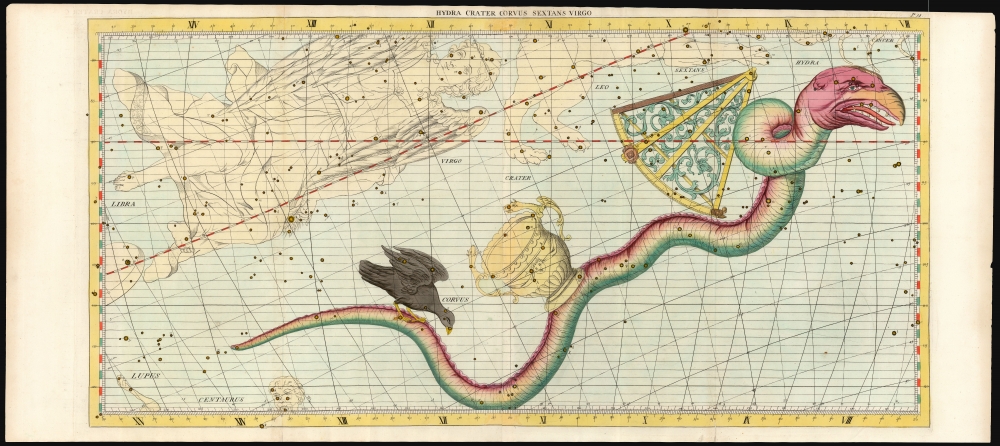 1729 / 1781 John Flamsteed Celestial Chart of the constellation Hydra