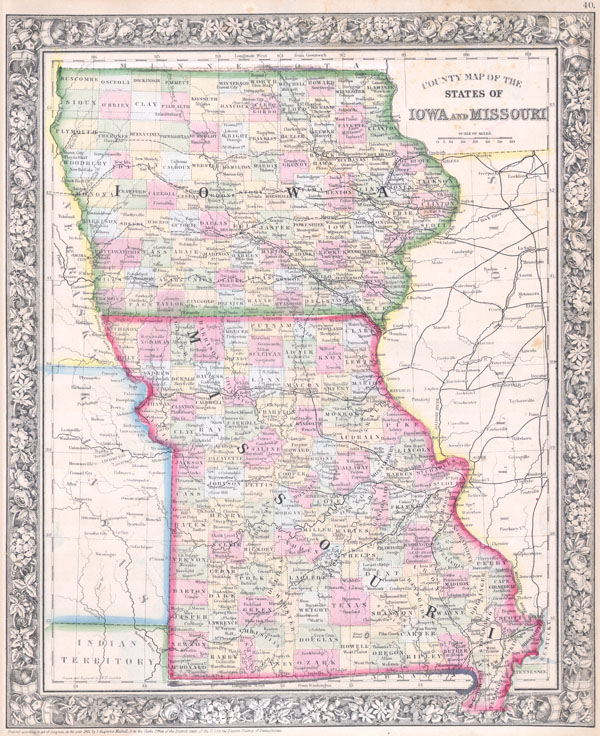 County Map of the States of Iowa and Missouri. - Main View