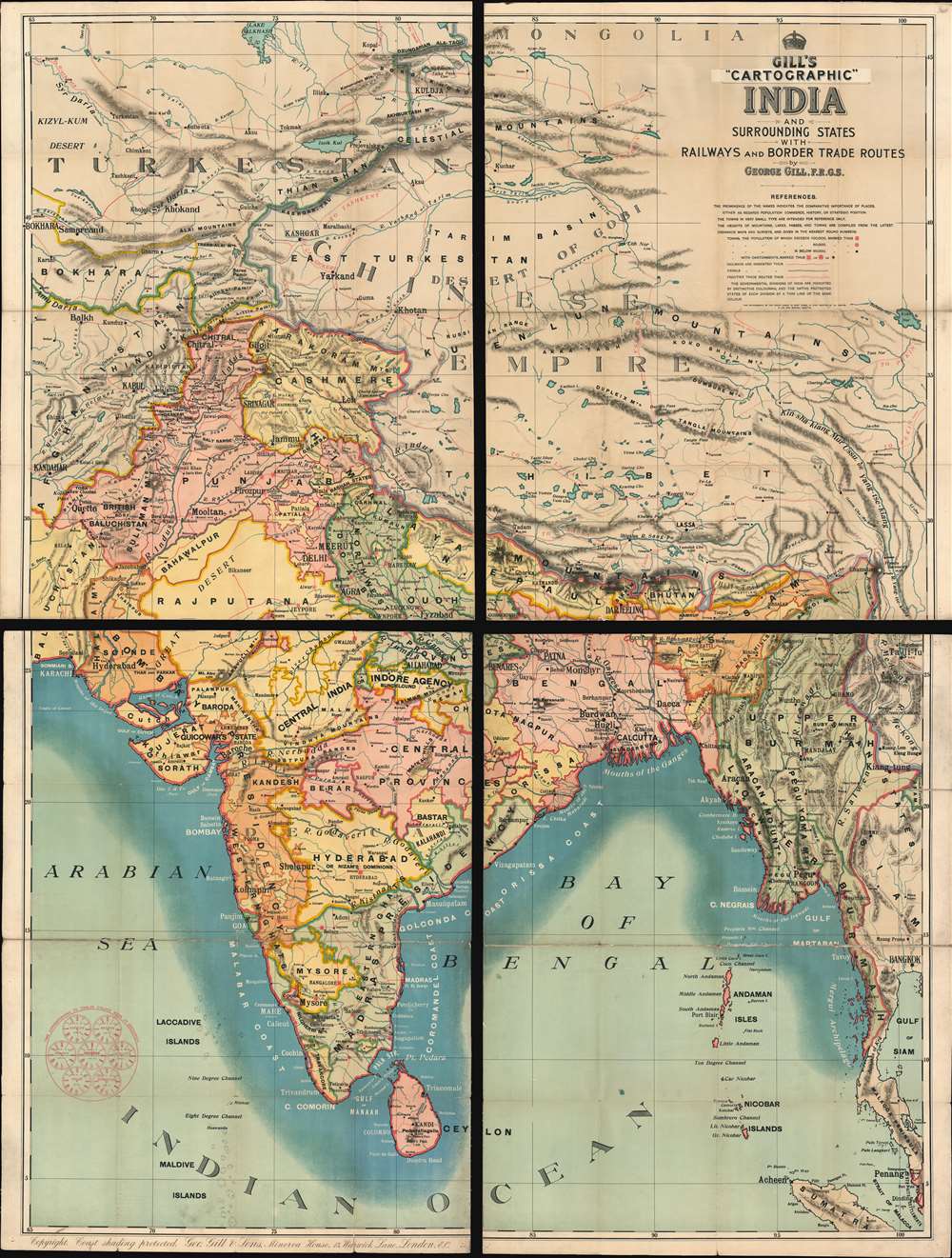 Gill's Cartographic India and Surrounding States with Railways and Border Trade Routes - Main View