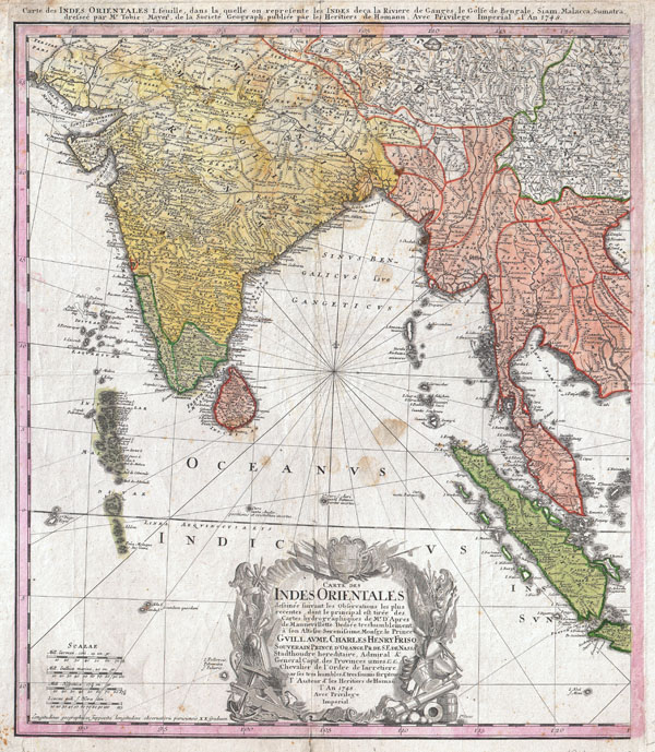 Carte des Indes orientales  I. feuille, dans la quelle on represente les Indes deca la Riviere de Ganges, le Golfe de Bengale, Siam, Malacca, Sumatra dressee par Mr. de Tobie Mayer de la Societe Geograph. - Main View