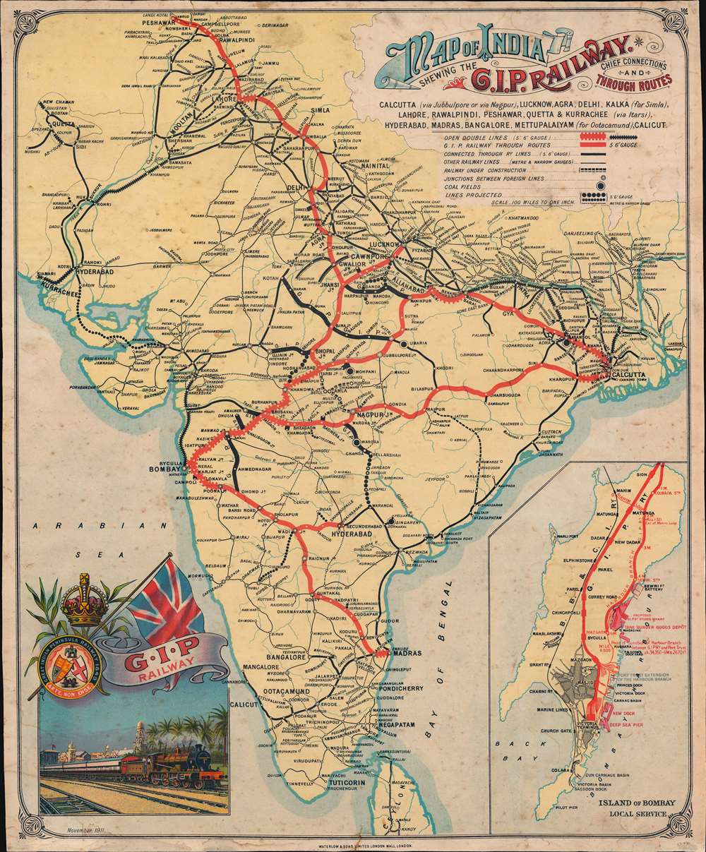 Map of India Shewing the G.I.P. Railway. Chief Connections and Through Routes. - Main View