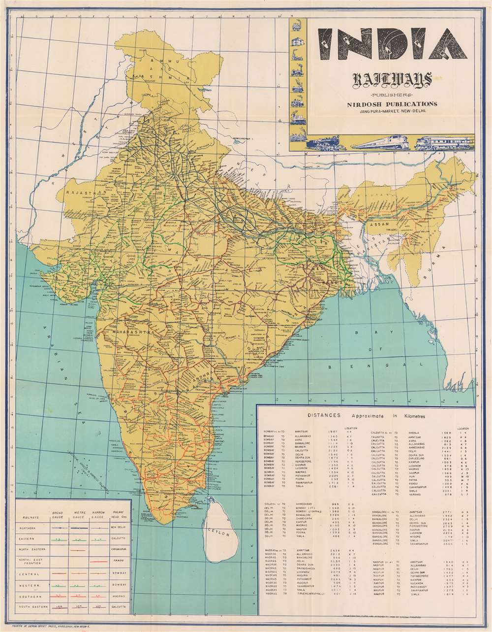 1960 Nirdosh Publications Railroad Map of India