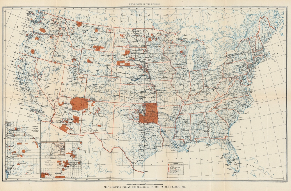Map Showing Indian Reservations in the United States, 1916. - Main View