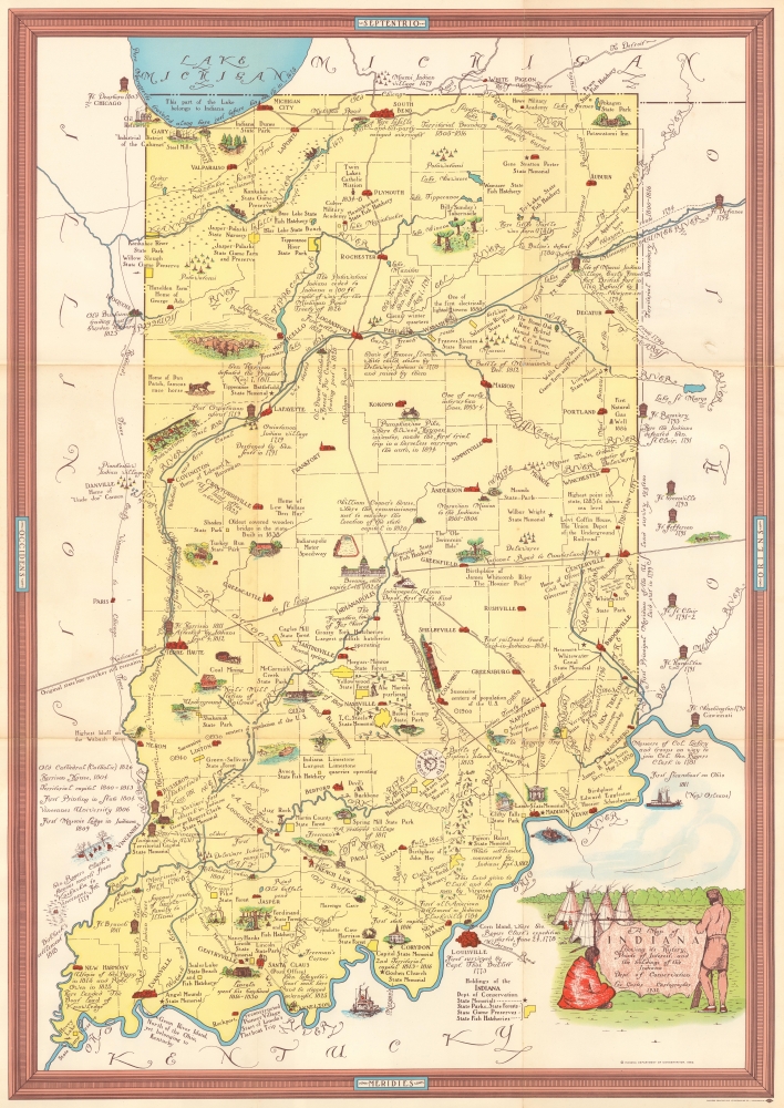 A Map of Indiana Showing its History, Points of Interest, and the holdings of the Indiana Dept. of Conservation. - Main View