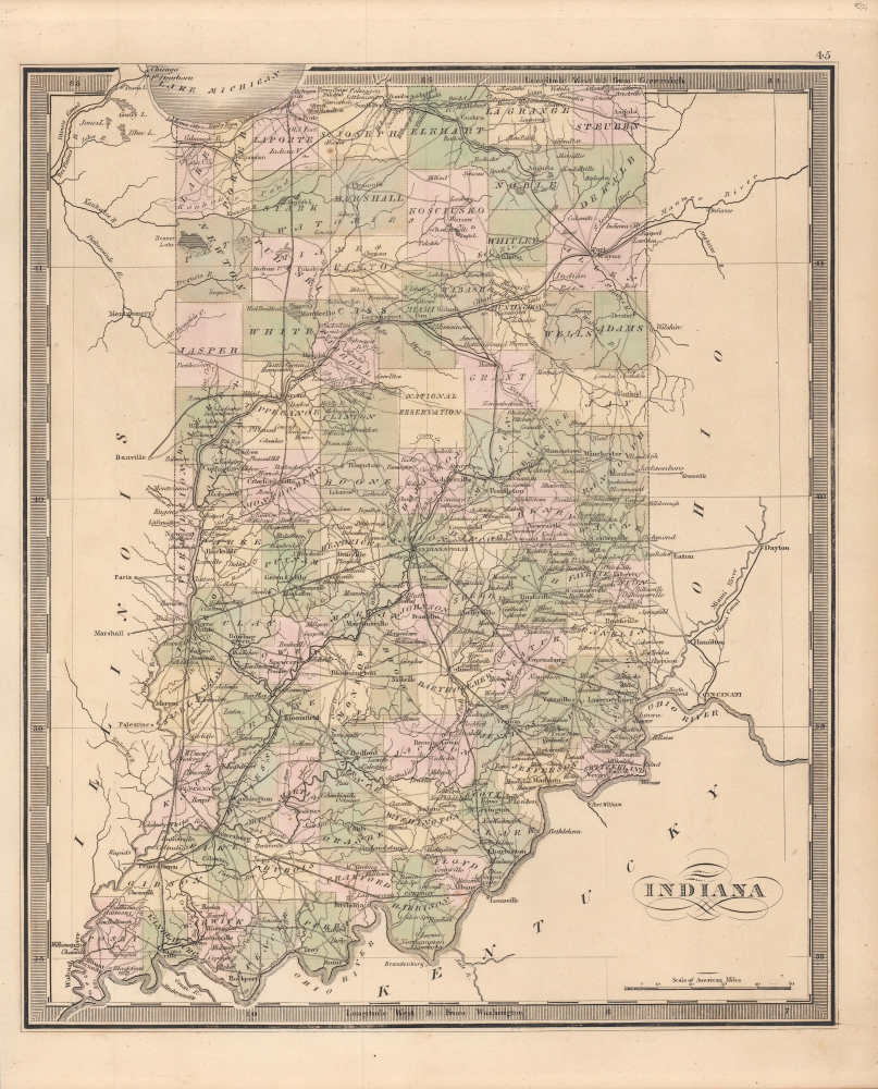 1849 Greenleaf Map of Indiana