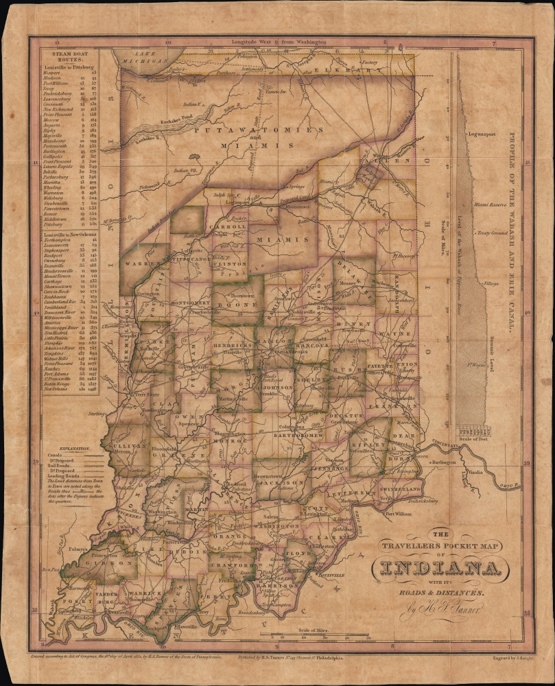 The Travellers Pocket Map of Indiana with its roads and distances. / Indiana Traveller. - Main View