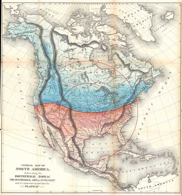 Thermal Map of North America, delineating the Isothermal Zodiac the Isothermal Axis of Intensity and its expansions up and down the Plateau. - Main View