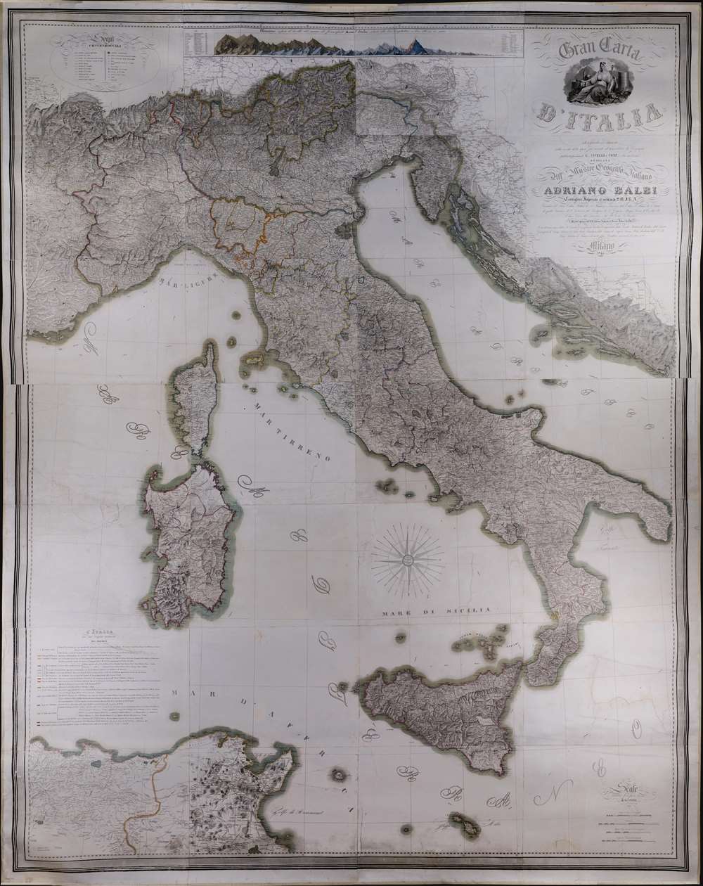 1845 'Ginormous' Civelli Wall / Case Map of Italy