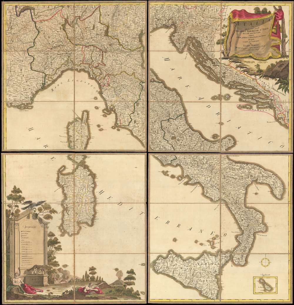 Italia cioè tutte le grandi e picciole Sovranità e Republiche d'Italia divise nelli nuovi loro Confini, comrese le Strade pubbliche, le Stazioni di posta e loro distanze Disegnata secondo le più recenti notizie. - Main View