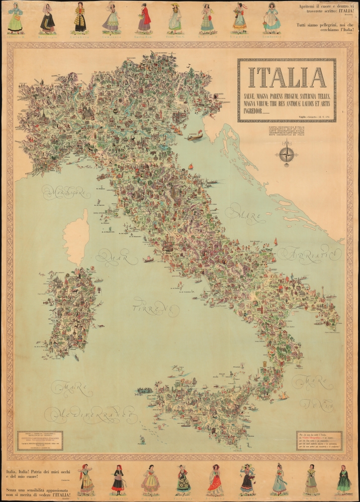 Italia salve, magna parens frugum, Saturnia tellus, magna virum: tibi res antiquae laudis et artis ingredior... / Carta Ideografica d'Italia. Ideographic Map of Italy. Carte Ideographique d'Italie. Ideographische Karte von Italien. Mapa Ideografico de Italia. - Main View