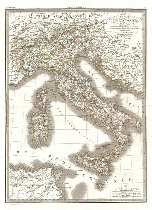 Carte de l'Italie comprenant Les Royaumes de Sardaigne, d'Illyrie et Lombard Venitien, les Duches de Parme, de Modene, de Toscane, les Etats de l'Eglise et le Royaume de Naples. - Main View