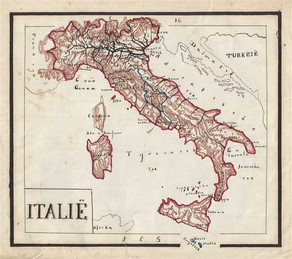 1871 Sikkel Manuscript Map of Italy