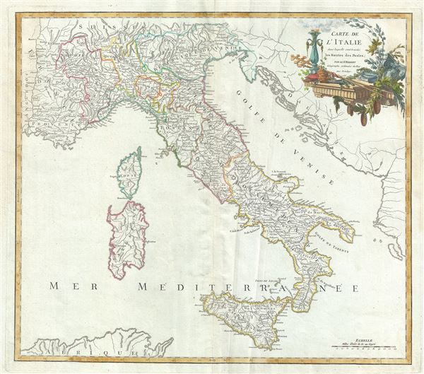 Carte De L Italie Dans Laquelle Sont Tracees Les Routes Des Postes Geographicus Rare Antique Maps