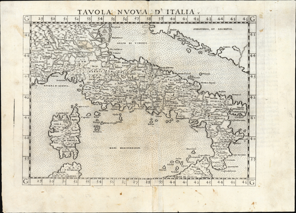 1561 Ruscelli / Gastaldi map of Italy and Corsica