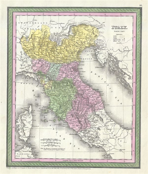 1854 Mitchell Map of Northern Italy (Tuscany, Venice, Milan)