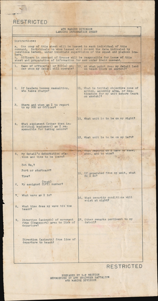 [Iwo Jima]. / 4th Marine Division Landing Information Sheet. - Alternate View 1