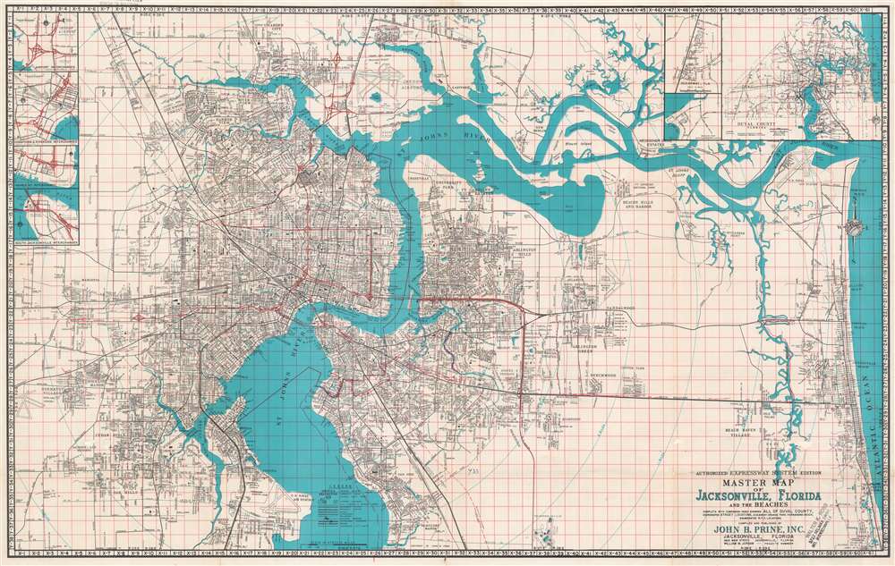 John B. Prine Street Map of Jacksonville Showing All of Duval County and Metropolitan Areas Expressway System and Sectional Maps In Color. - Main View
