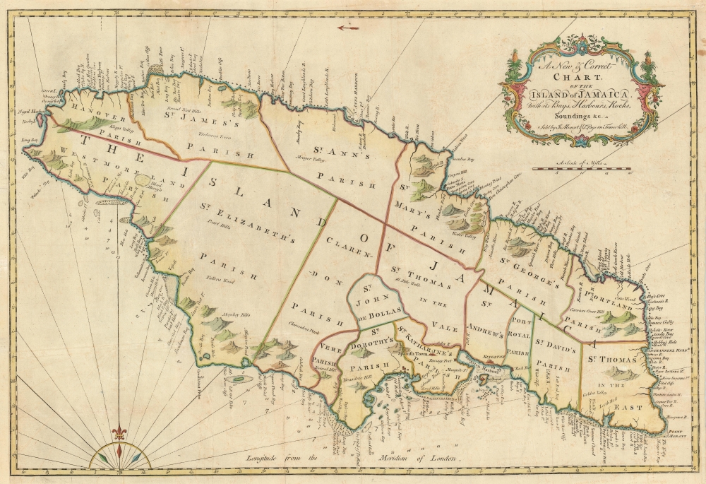 A New and Correct Chart of the Island of Jamaica with its Bays, Harbors, Rocks, Soundings etc. Sold by J. Mount and T. Page on Tower Hill. - Main View