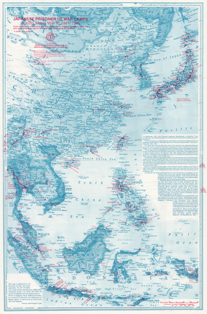 1980 Lipe Map of East Asia w/ Japanese World War II POW Camps