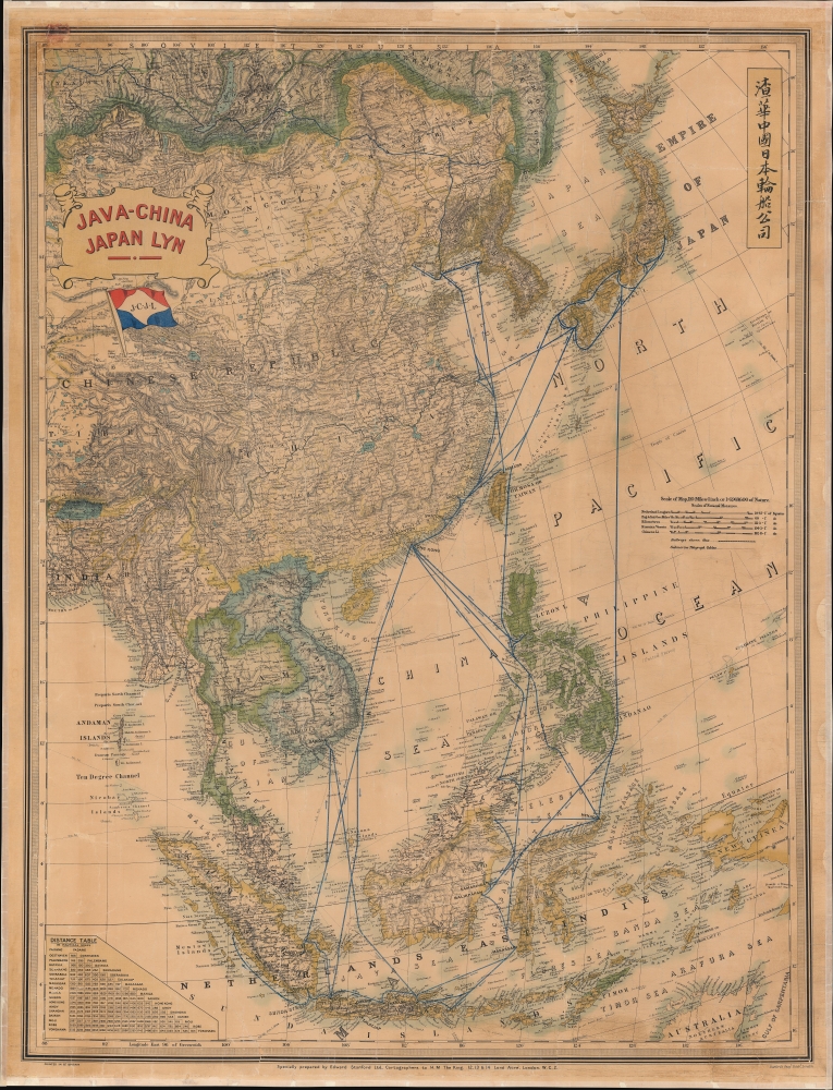 1930 Stanford Map of East Asa: Java-China Japan Steamship Line