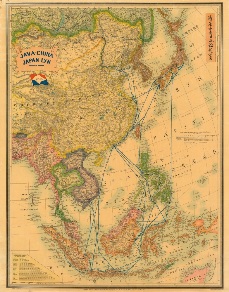Java-China Japan Lyn. / Map Showing Routes Ports of Call and services of the java-China Japan Line. - Main View
