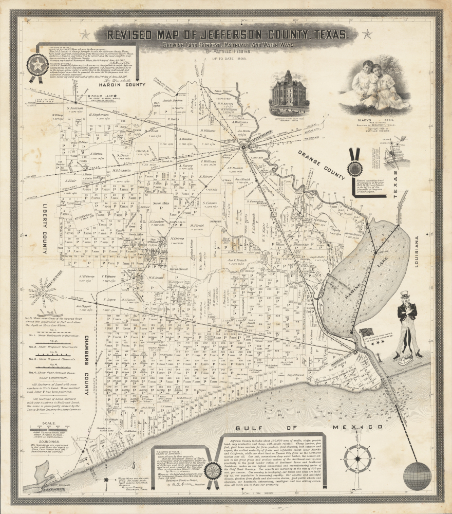 1898 Higgins Promotional and Cadastral Map of Jefferson County, Texas