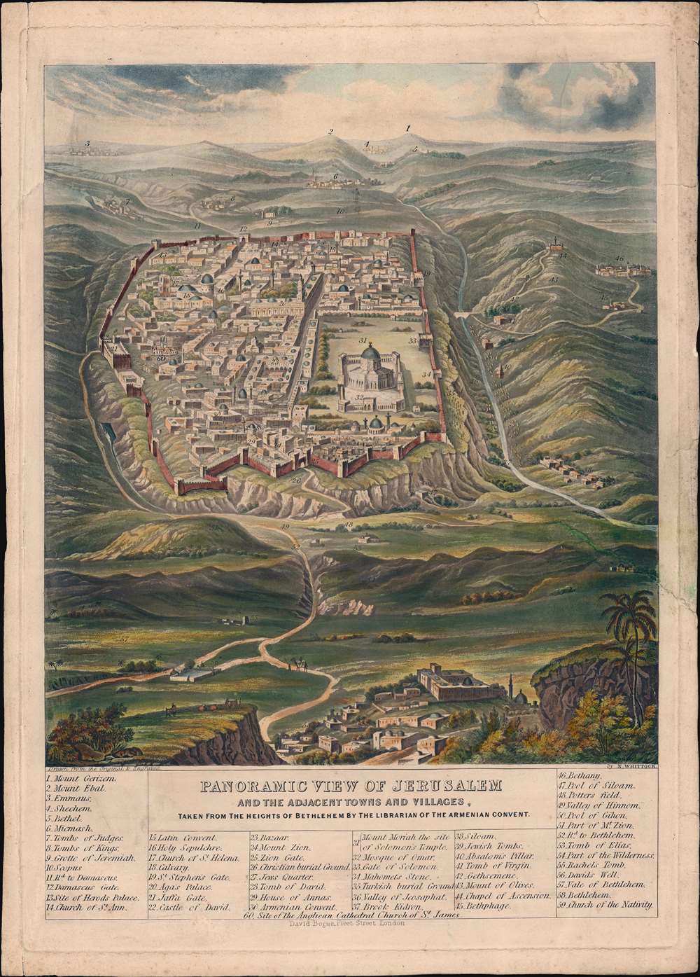 Panoramic View of Jerusalem and the Adjacent Towns and Villages, taken from the Heights of Bethlehem by the Librarian of the Armenian Convent. - Main View