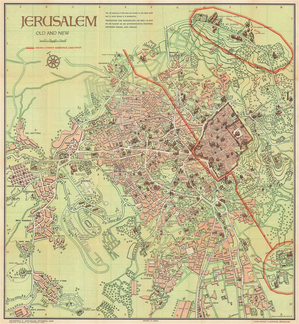 1955 Steimatsky Pictorial Map of Jerusalem